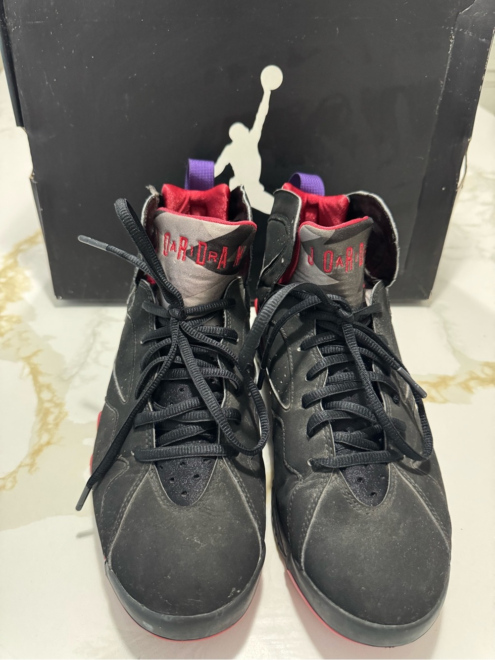 Jordan Men’s Black with Red and Purple High-Top Sneakers